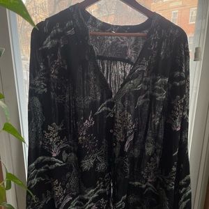 Free People Cherry Blossom Asian Inspired Print Button Down Blouse